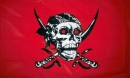 Totenkopf mit rotem Hintergrund Fahne gedruckt / Red Skull | 90 x 150 cm