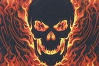 Totenkopf mit Feuer Fahne gedruckt / Skull with fire | 90 x 150 cm