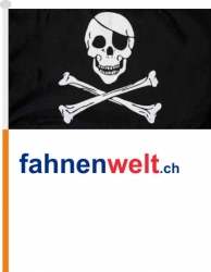 Pirat mit Knochen Fahne / Flagge am Stab  Pack  4 Stck | 15.5 x 23 cm