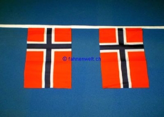 Fahnenkette Norwegen gedruckt aus Stoff | 30 Fahnen 15 x 22.5 cm 9 m lang